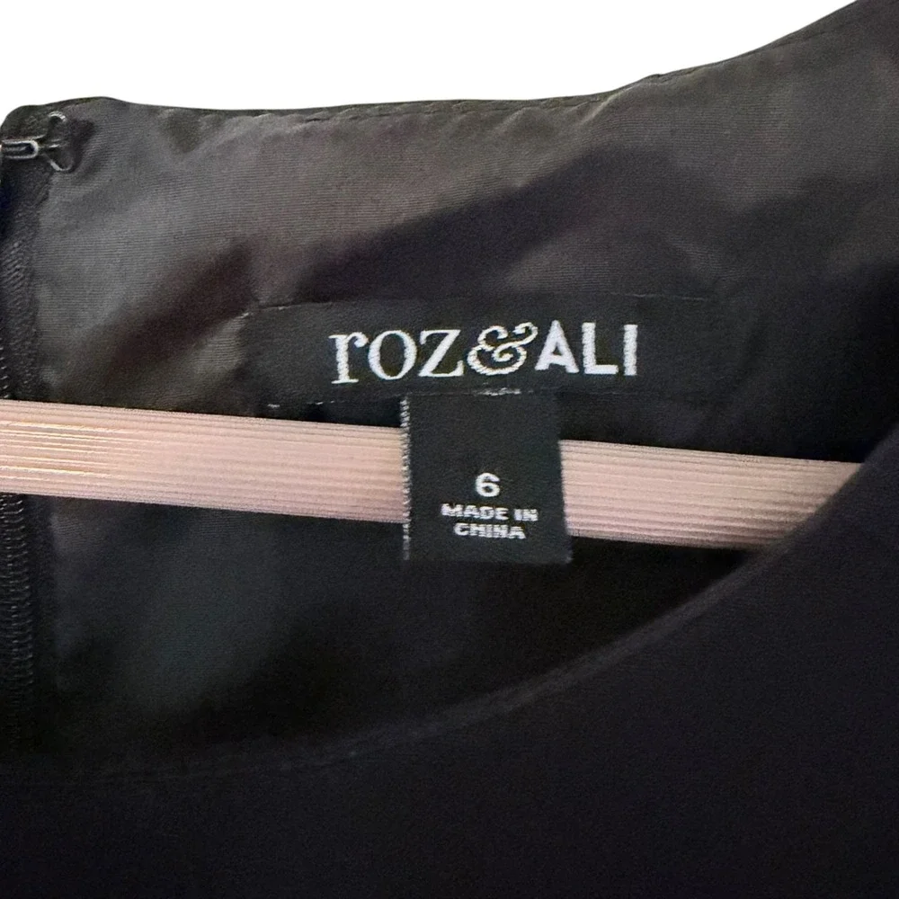 ROZ & ALI Black Fit & Flare Dress Women's Size 6 Cap Sleeve Pleated Lined